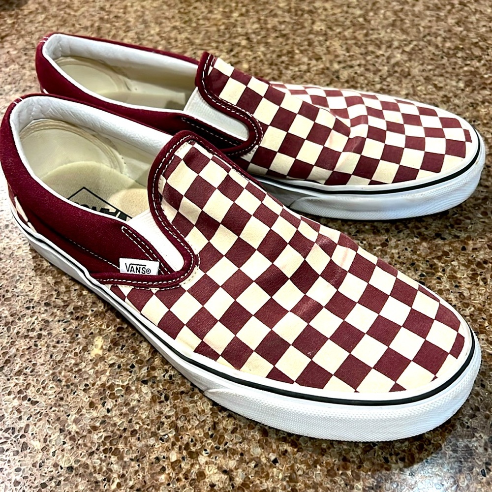 Vans maroon checkered shoes